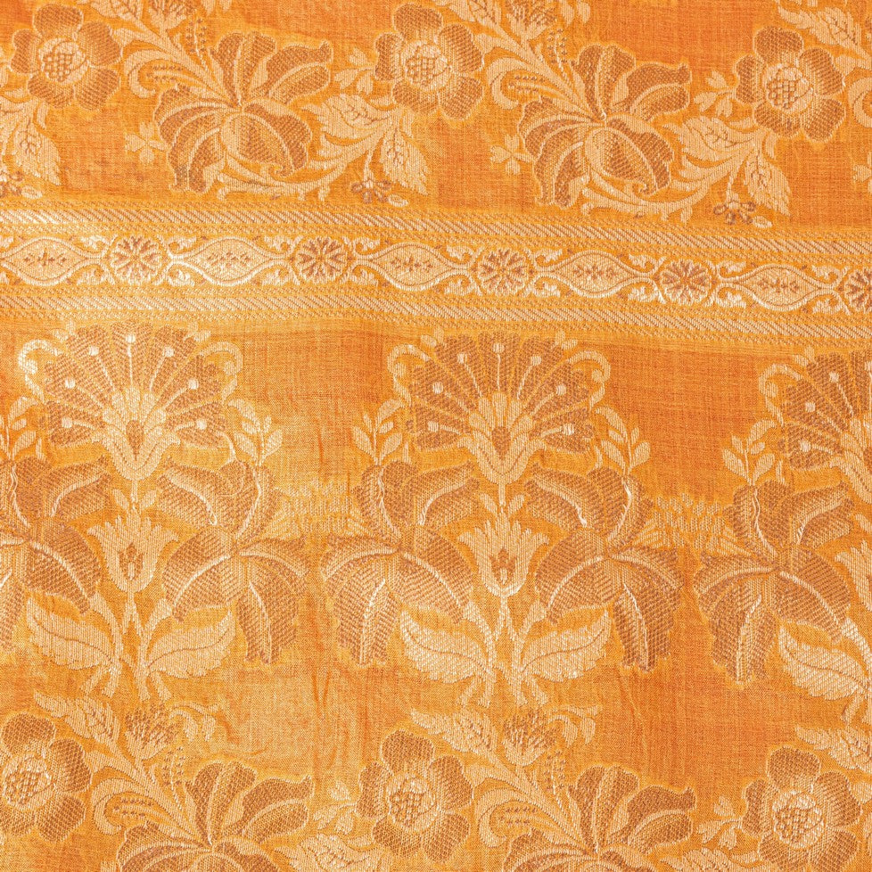Sanskriti Vintage Pink-Orange Pure Silk Sarees Handblock Print Woven Sari Fabric