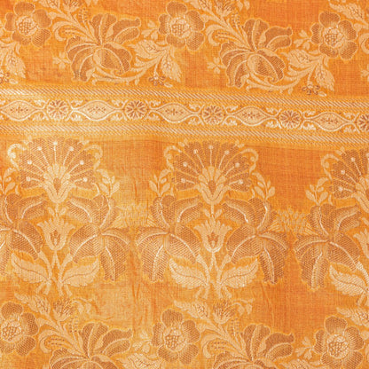 Sanskriti Vintage Pink-Orange Pure Silk Sarees Handblock Print Woven Sari Fabric