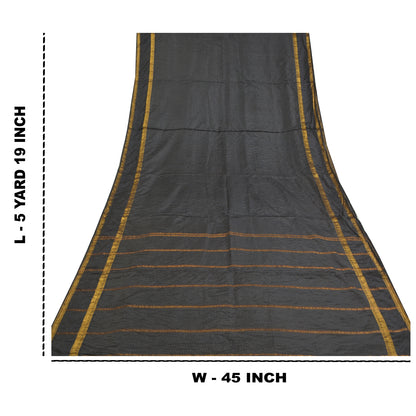 Sanskriti Vintage Maheshwari Zari Hand Woven Saree Art Silk Black Indian Sari