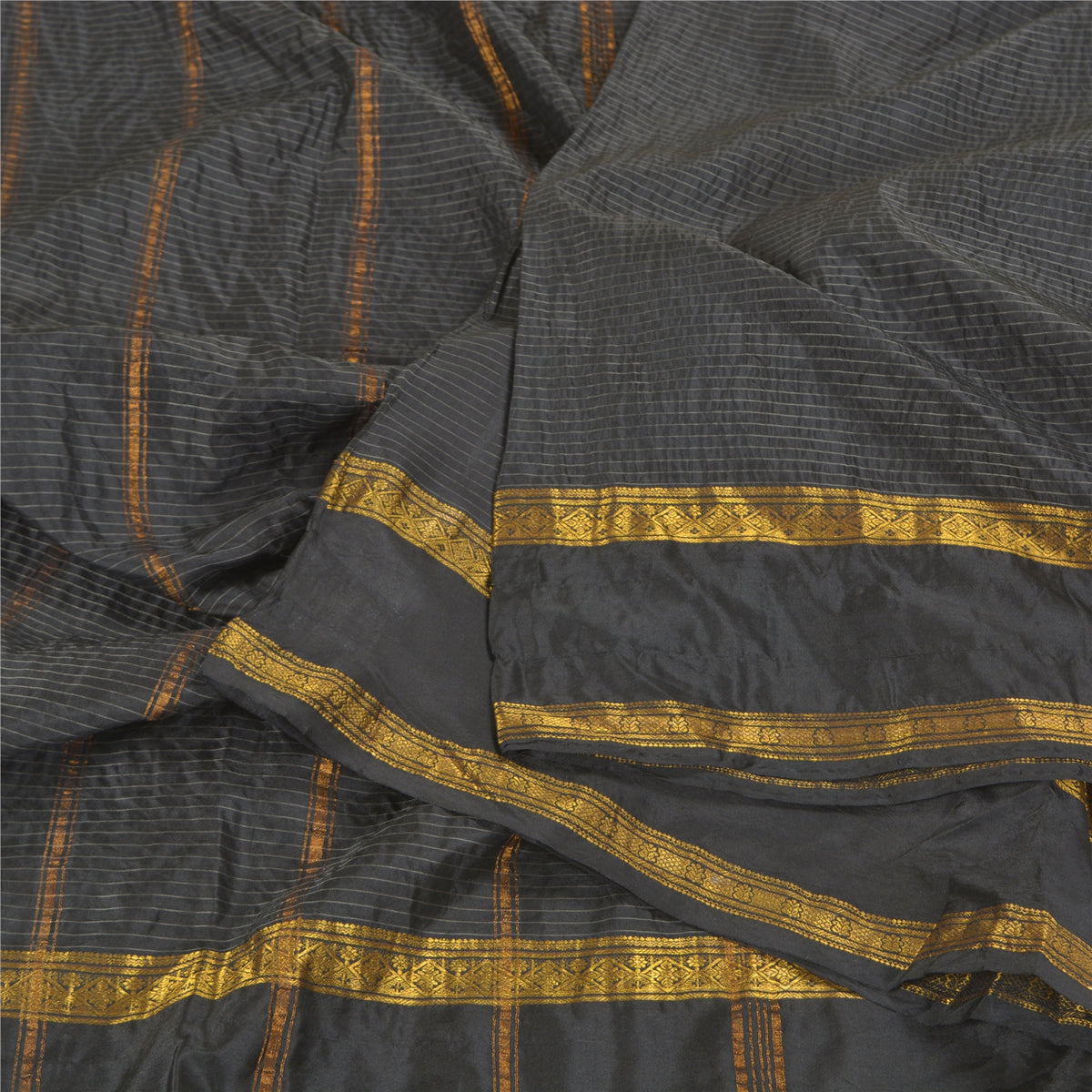 Sanskriti Vintage Maheshwari Zari Hand Woven Saree Art Silk Black Indian Sari
