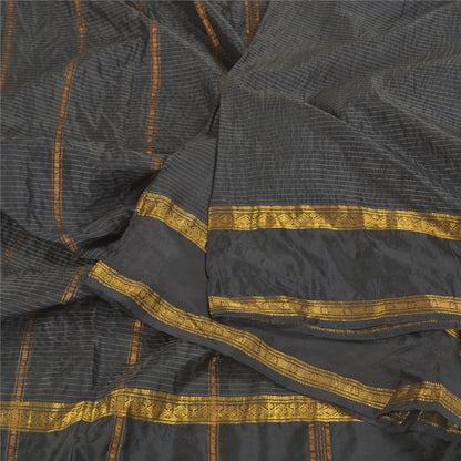 Sanskriti Vintage Maheshwari Zari Hand Woven Saree Art Silk Black Indian Sari