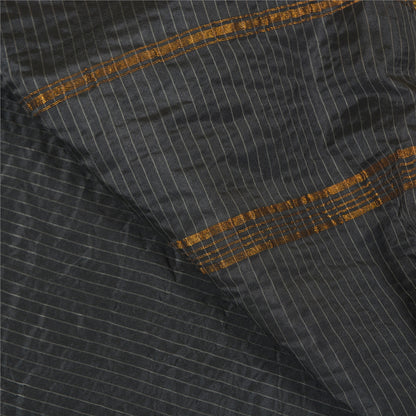 Sanskriti Vintage Maheshwari Zari Hand Woven Saree Art Silk Black Indian Sari