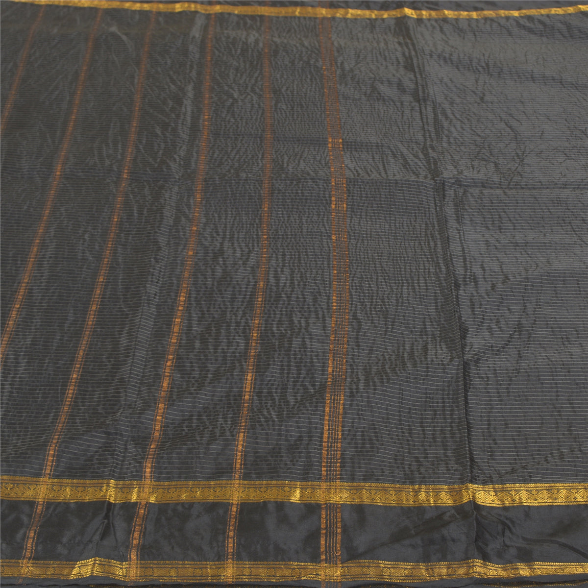 Sanskriti Vintage Maheshwari Zari Hand Woven Saree Art Silk Black Indian Sari