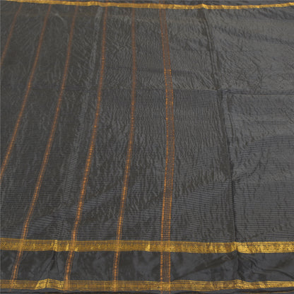 Sanskriti Vintage Maheshwari Zari Hand Woven Saree Art Silk Black Indian Sari
