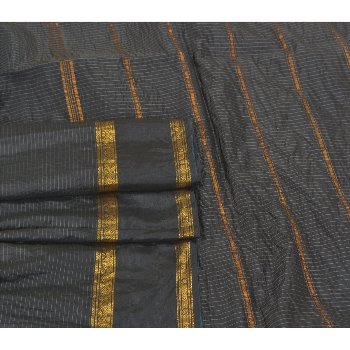 Sanskriti Vintage Maheshwari Zari Hand Woven Saree Art Silk Black Indian Sari