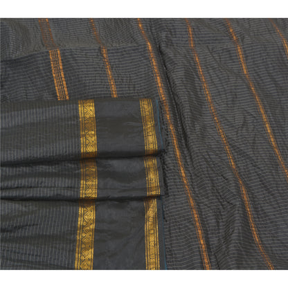 Sanskriti Vintage Maheshwari Zari Hand Woven Saree Art Silk Black Indian Sari