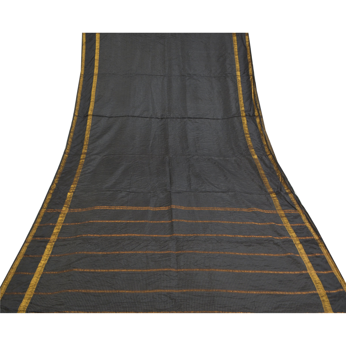 Sanskriti Vintage Maheshwari Zari Hand Woven Saree Art Silk Black Indian Sari