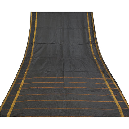 Sanskriti Vintage Maheshwari Zari Hand Woven Saree Art Silk Black Indian Sari