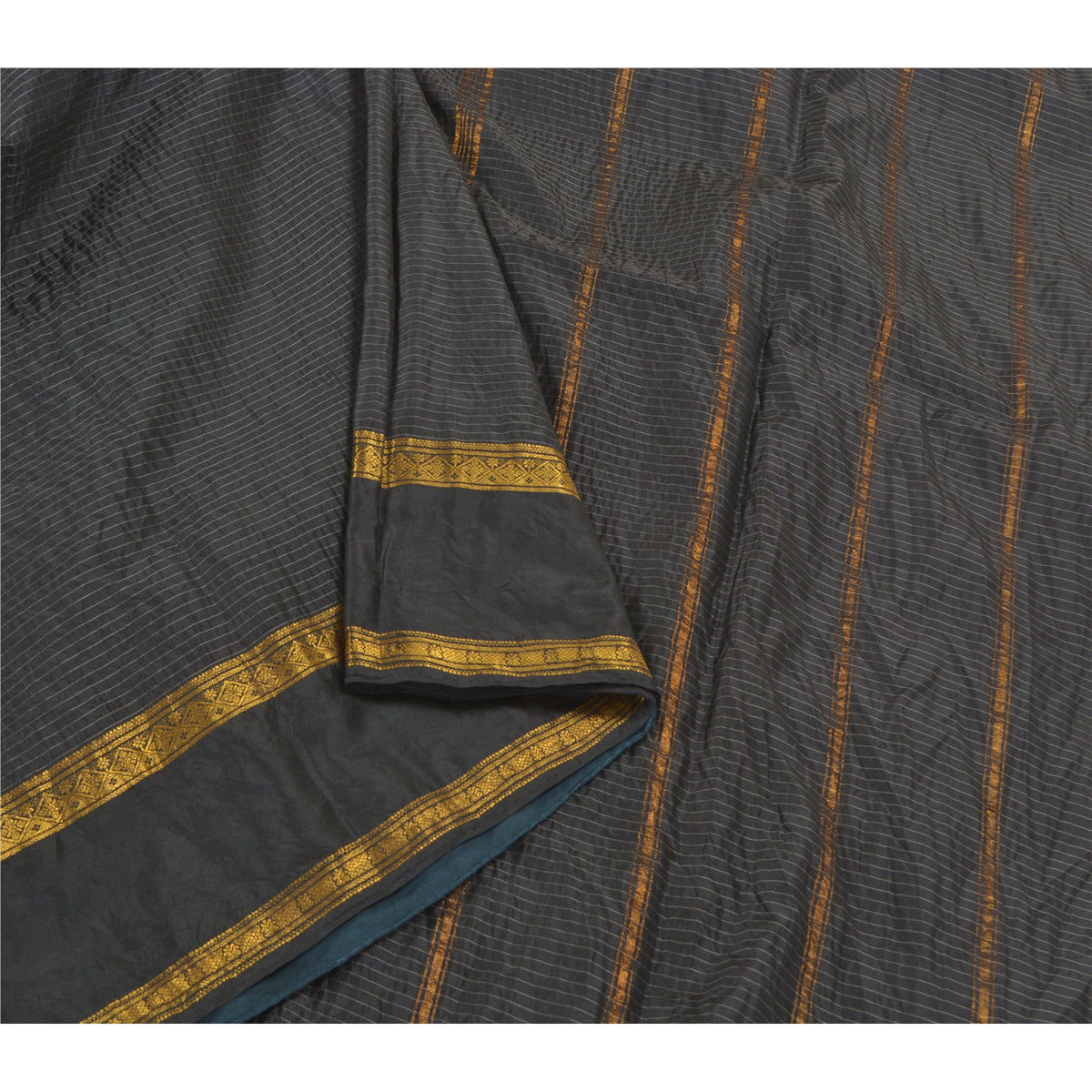 Sanskriti Vintage Maheshwari Zari Hand Woven Saree Art Silk Black Indian Sari