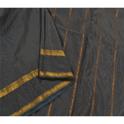 Sanskriti Vintage Maheshwari Zari Hand Woven Saree Art Silk Black Indian Sari