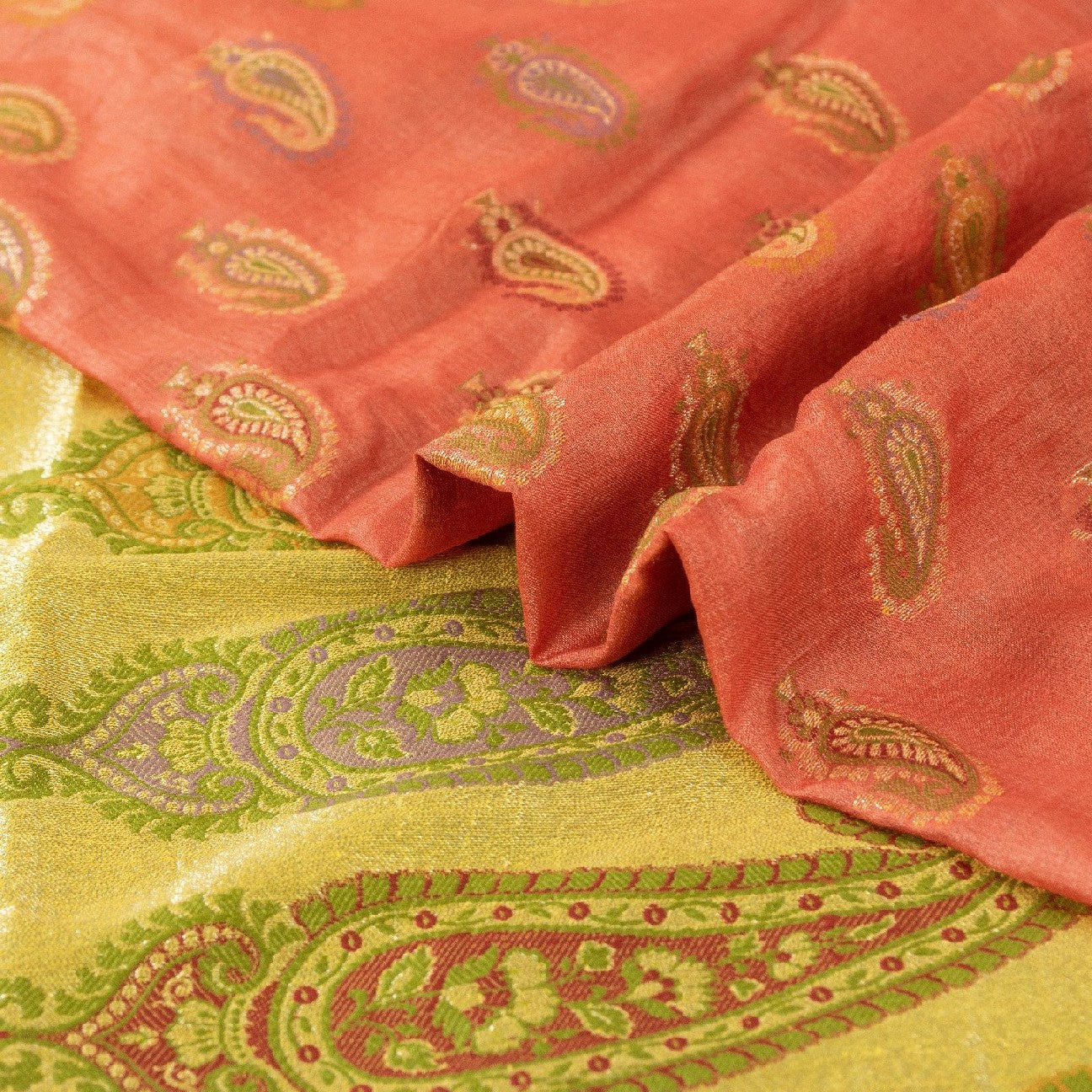 Санскритские винтажные персиковые сари 100% чистый шелк ручной работы премиальная ткань для сари из экологически чистой ткани