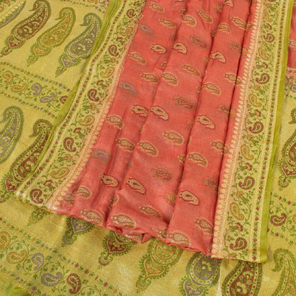 Санскритские винтажные персиковые сари 100% чистый шелк ручной работы премиальная ткань для сари из экологически чистой ткани