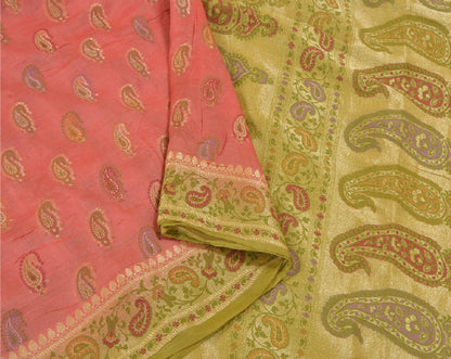 Санскритские винтажные персиковые сари 100% чистый шелк ручной работы премиальная ткань для сари из экологически чистой ткани