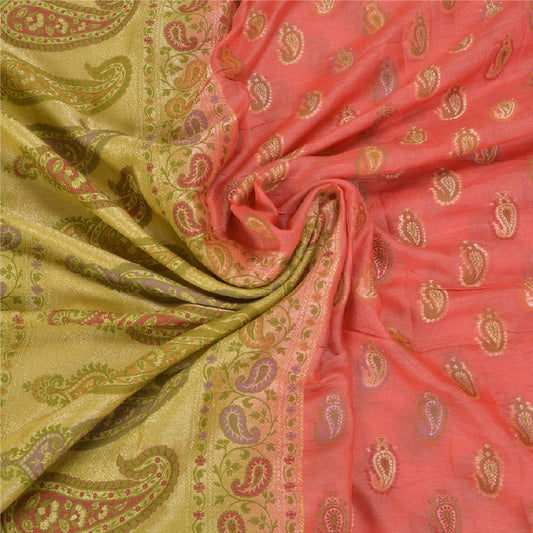 Sanskriti Vintage Peach Sarees 100% Pure Silk Hand-Woven Premium Sari Sustainable Fabric