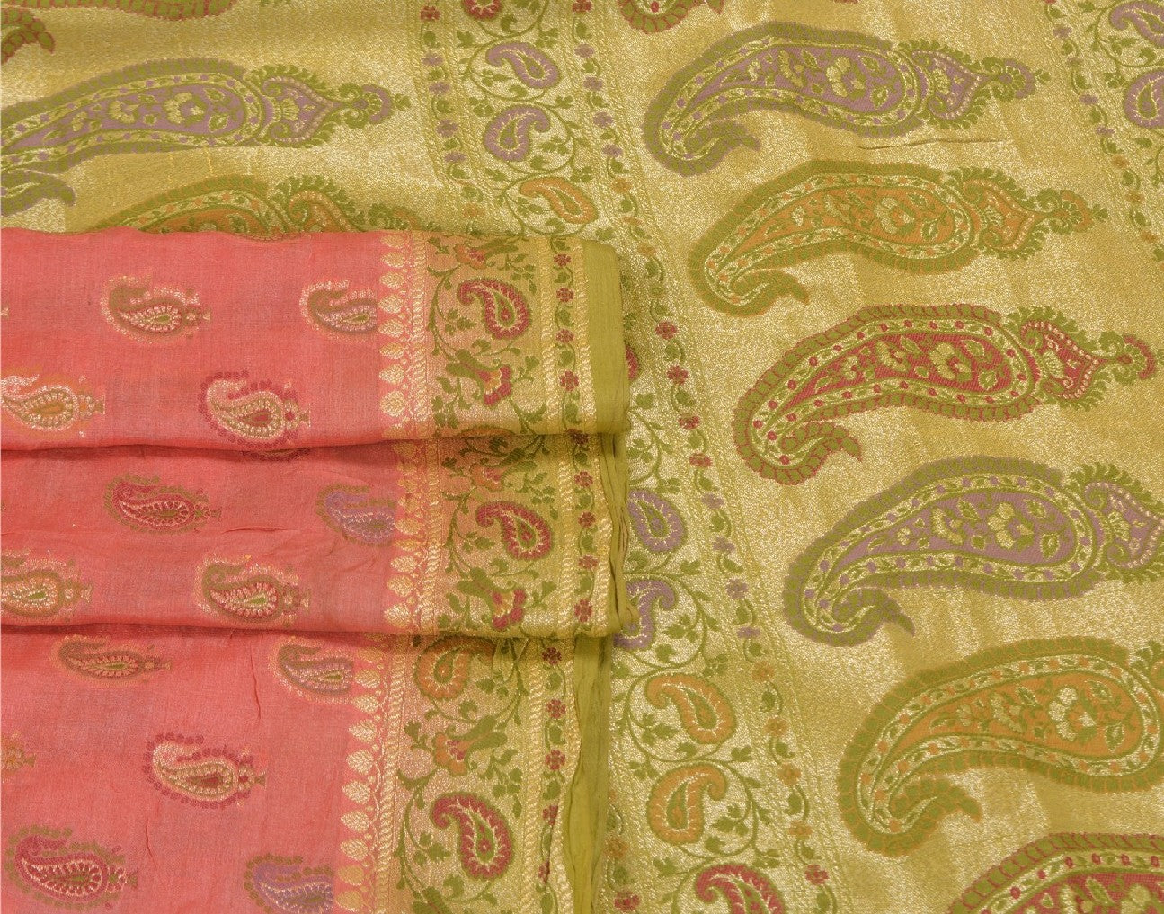 Санскритские винтажные персиковые сари 100% чистый шелк ручной работы премиальная ткань для сари из экологически чистой ткани