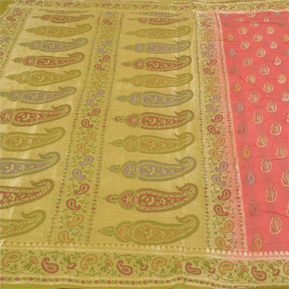 Санскритские винтажные персиковые сари 100% чистый шелк ручной работы премиальная ткань для сари из экологически чистой ткани