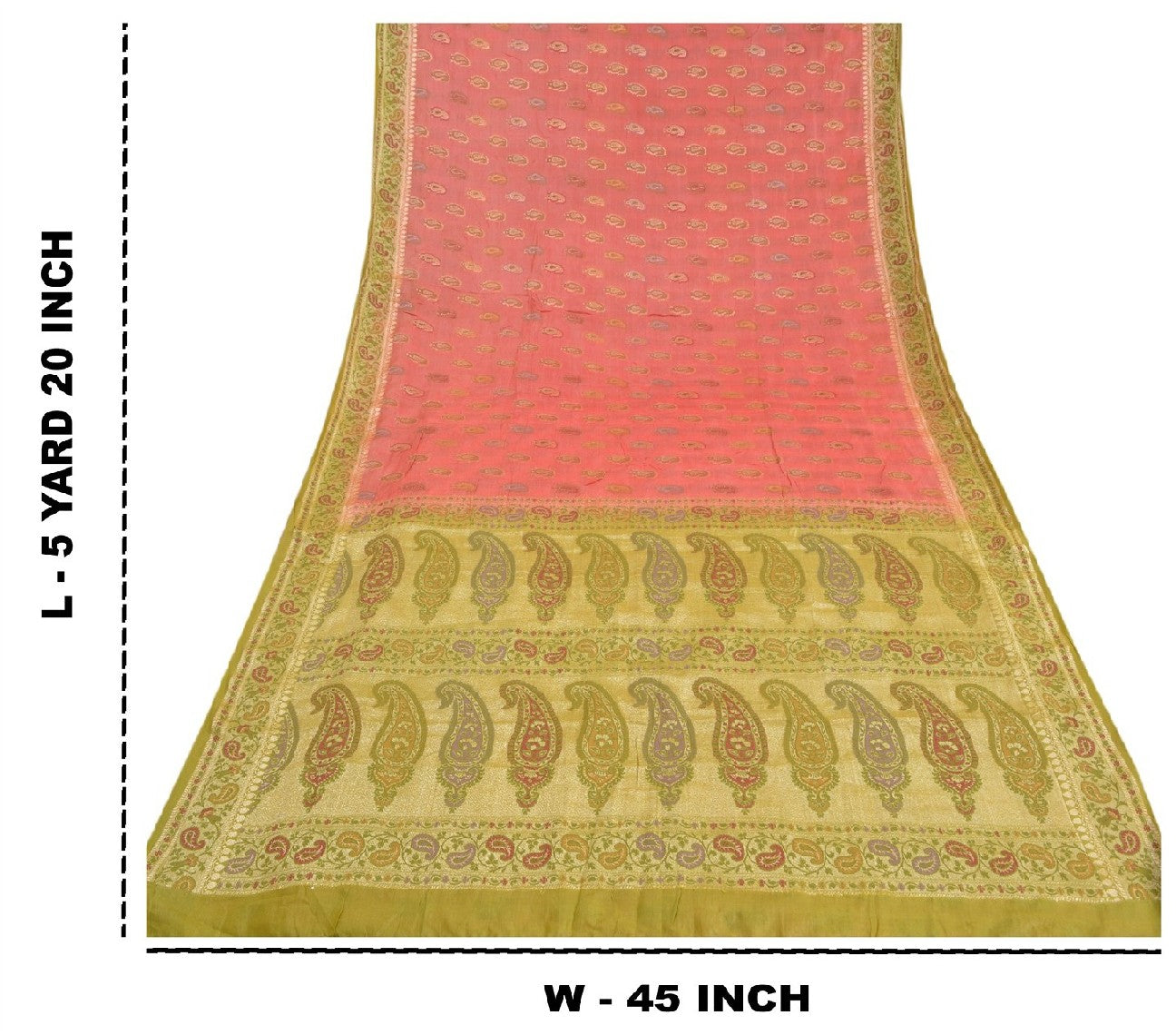 Санскритские винтажные персиковые сари 100% чистый шелк ручной работы премиальная ткань для сари из экологически чистой ткани