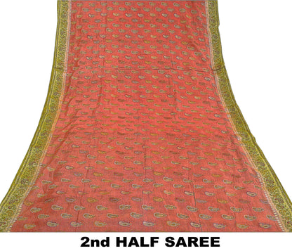 Санскритские винтажные персиковые сари 100% чистый шелк ручной работы премиальная ткань для сари из экологически чистой ткани