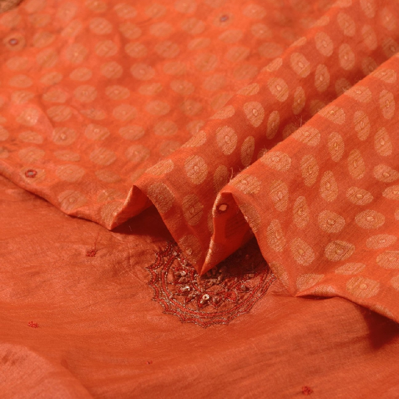 Sanskriti Vintage Hand Beaded Craft Supplies Pure Silk Orange Sarees Woven Sari