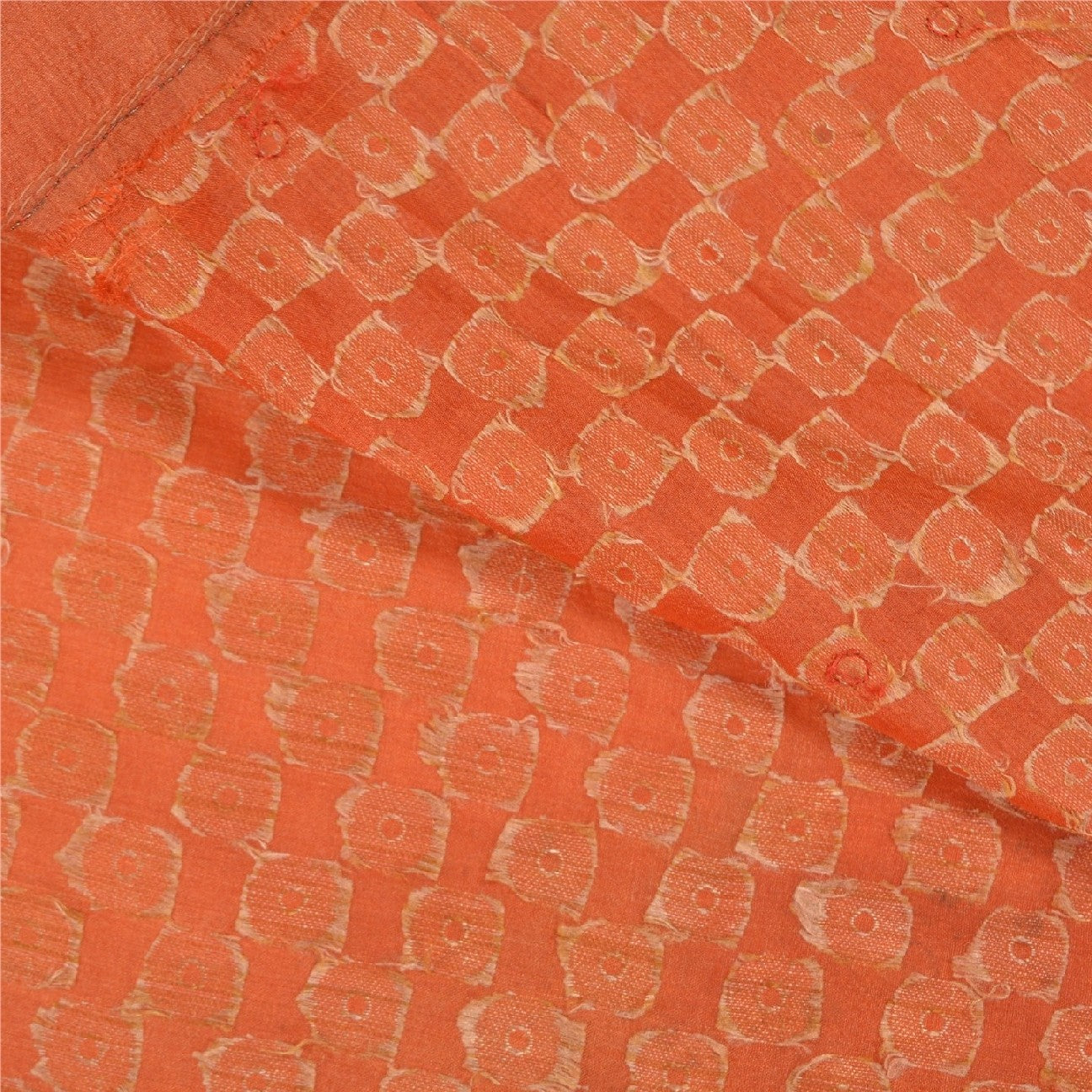 Sanskriti Vintage Hand Beaded Craft Supplies Pure Silk Orange Sarees Woven Sari