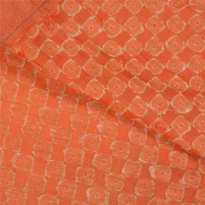 Sanskriti Vintage Hand Beaded Craft Supplies Pure Silk Orange Sarees Woven Sari