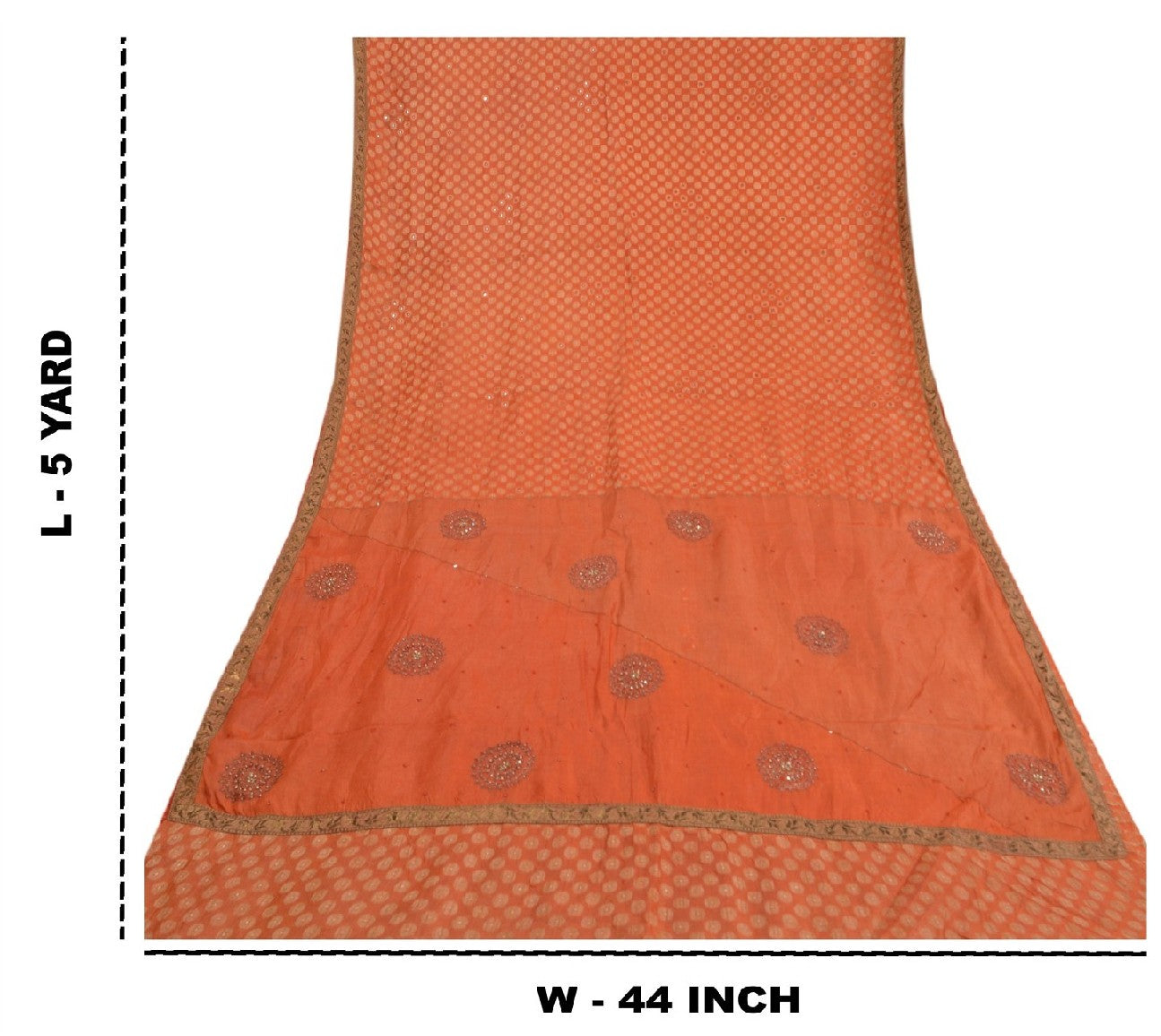 Sanskriti Vintage Hand Beaded Craft Supplies Pure Silk Orange Sarees Woven Sari