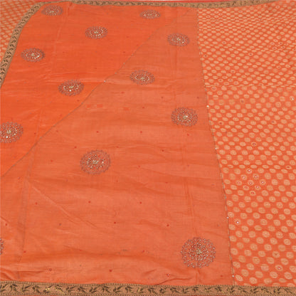 Sanskriti Vintage Hand Beaded Craft Supplies Pure Silk Orange Sarees Woven Sari