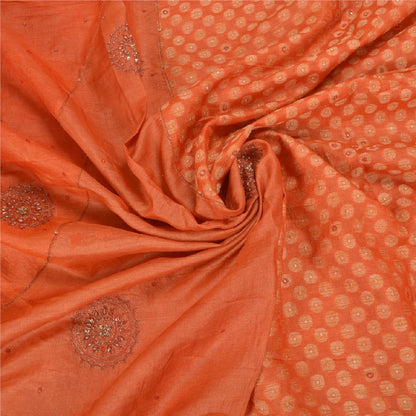 Sanskriti Vintage Hand Beaded Craft Supplies Pure Silk Orange Sarees Woven Sari