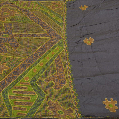 Sanskriti Vintage Greyish Black Sarees Pure Silk Handmade Premium Sari Sustainable Fabric