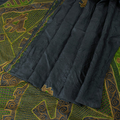 Sanskriti Vintage Greyish Black Sarees Pure Silk Handmade Premium Sari Sustainable Fabric