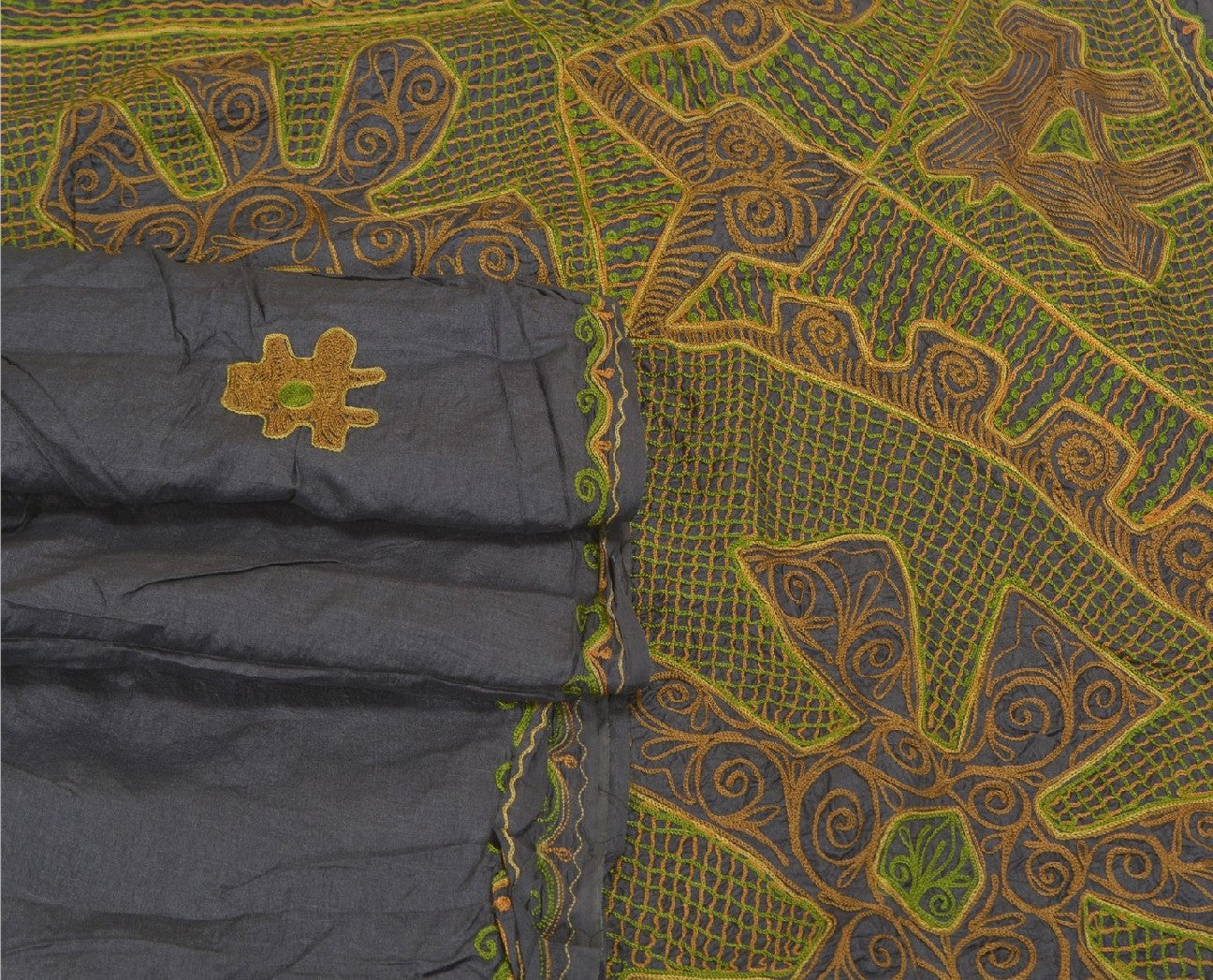 Sanskriti Vintage Greyish Black Sarees Pure Silk Handmade Premium Sari Sustainable Fabric