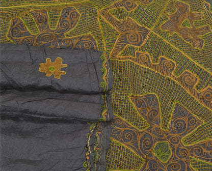 Sanskriti Vintage Greyish Black Sarees Pure Silk Handmade Premium Sari Sustainable Fabric