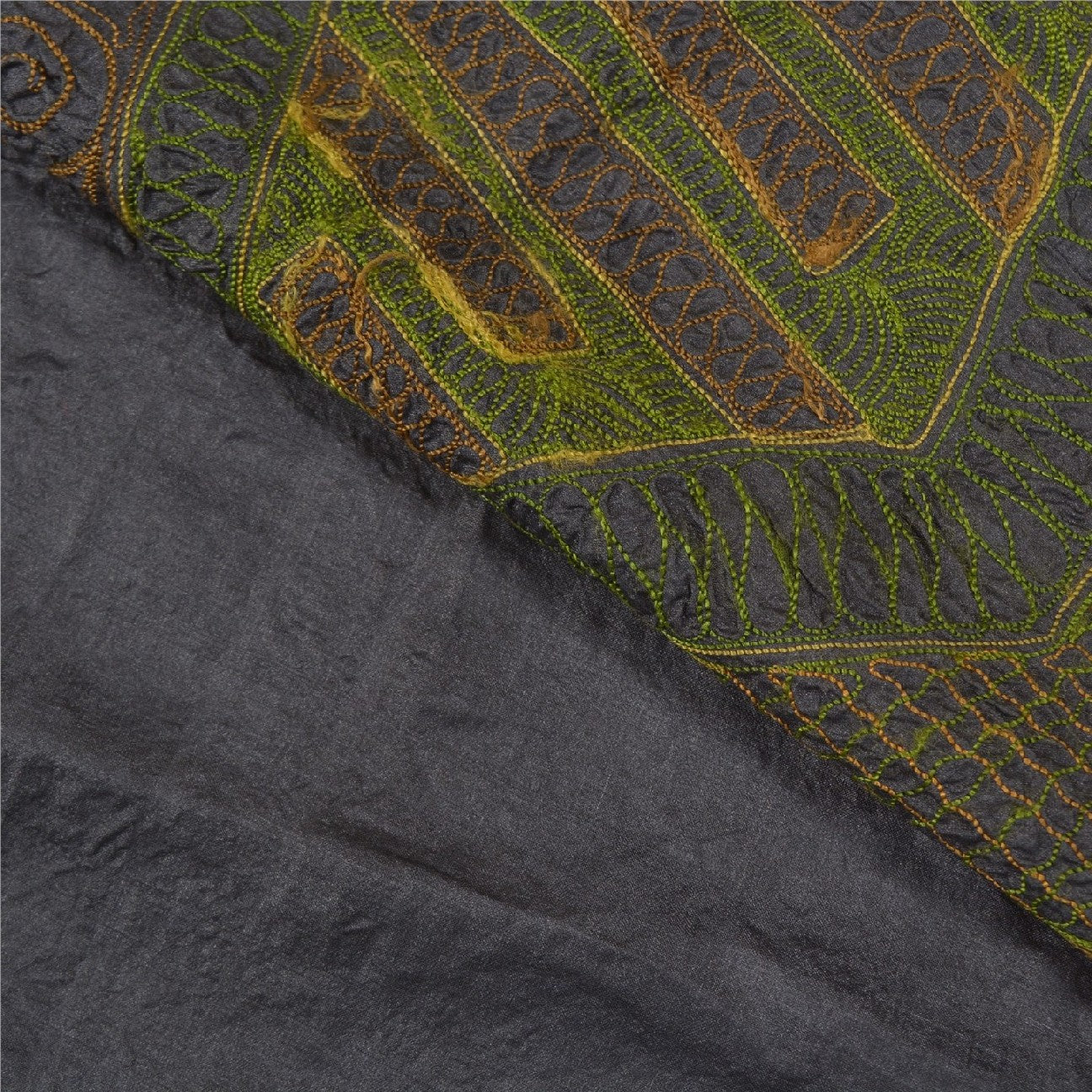 Sanskriti Vintage Greyish Black Sarees Pure Silk Handmade Premium Sari Sustainable Fabric