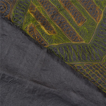 Sanskriti Vintage Greyish Black Sarees Pure Silk Handmade Premium Sari Sustainable Fabric