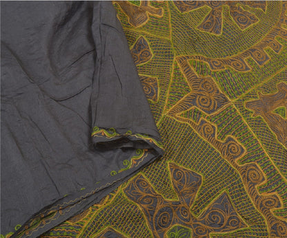 Sanskriti Vintage Greyish Black Sarees Pure Silk Handmade Premium Sari Sustainable Fabric