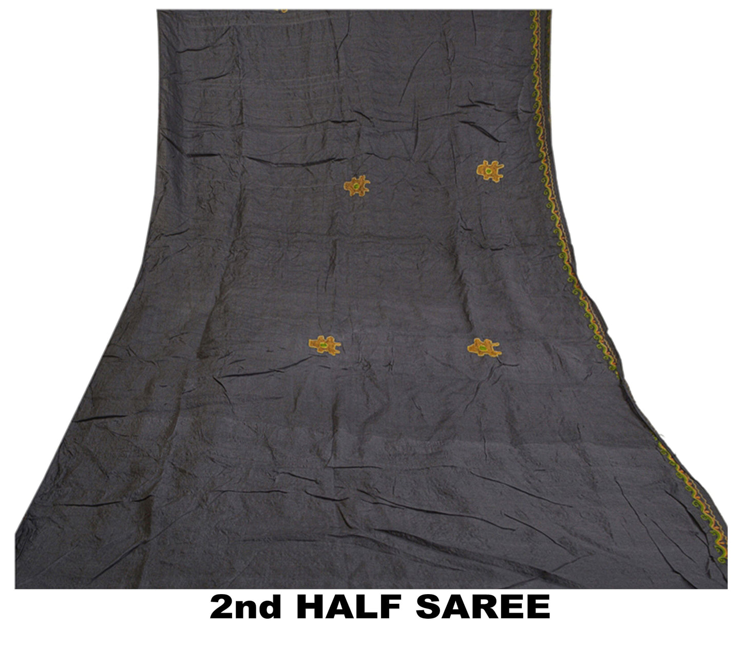 Sanskriti Vintage Greyish Black Sarees Pure Silk Handmade Premium Sari Sustainable Fabric