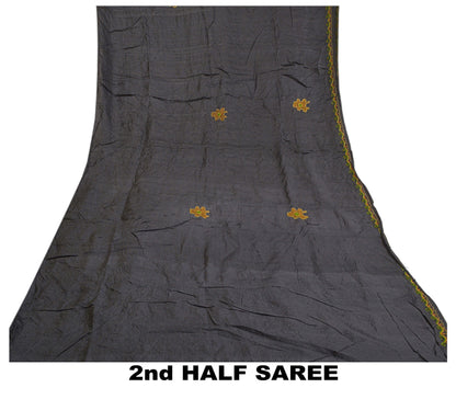 Sanskriti Vintage Greyish Black Sarees Pure Silk Handmade Premium Sari Sustainable Fabric