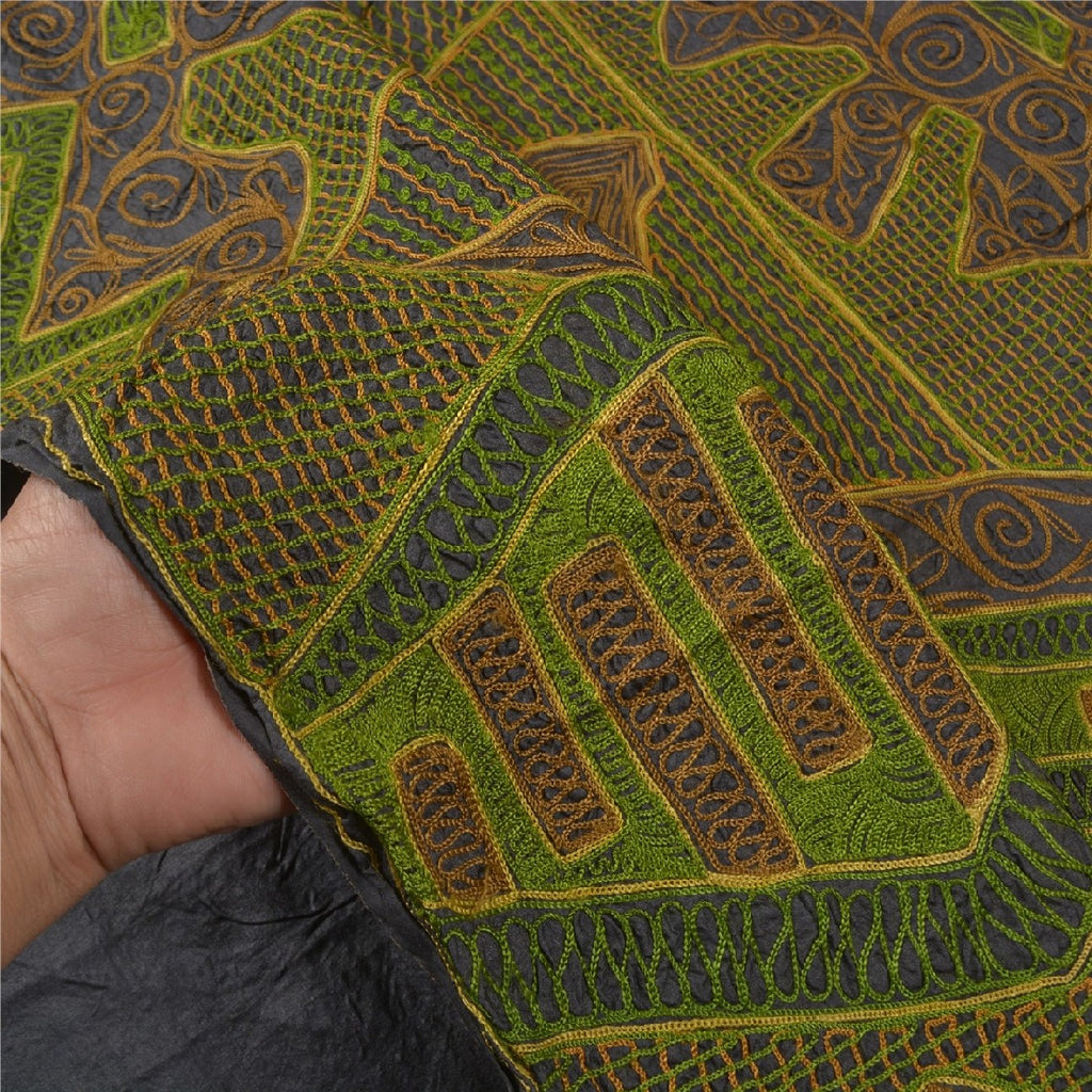 Sanskriti Vintage Greyish Black Sarees Pure Silk Handmade Premium Sari Sustainable Fabric