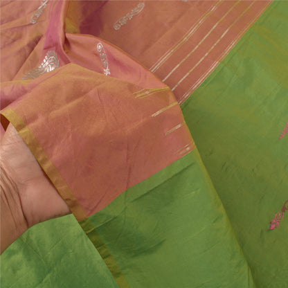 Sanskriti Vintage Maheshwari Zari Woven Art Silk Saree Green Sari Craft Fabric