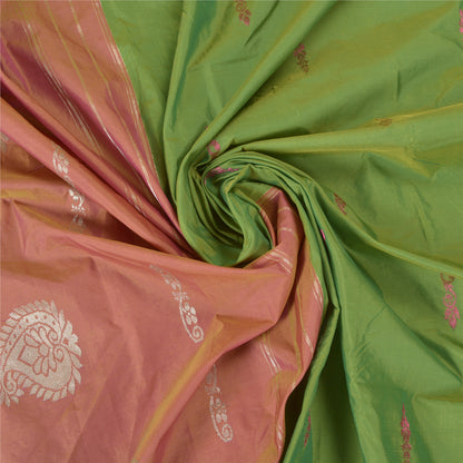 Sanskriti Vintage Maheshwari Zari Woven Art Silk Saree Green Sari Craft Fabric