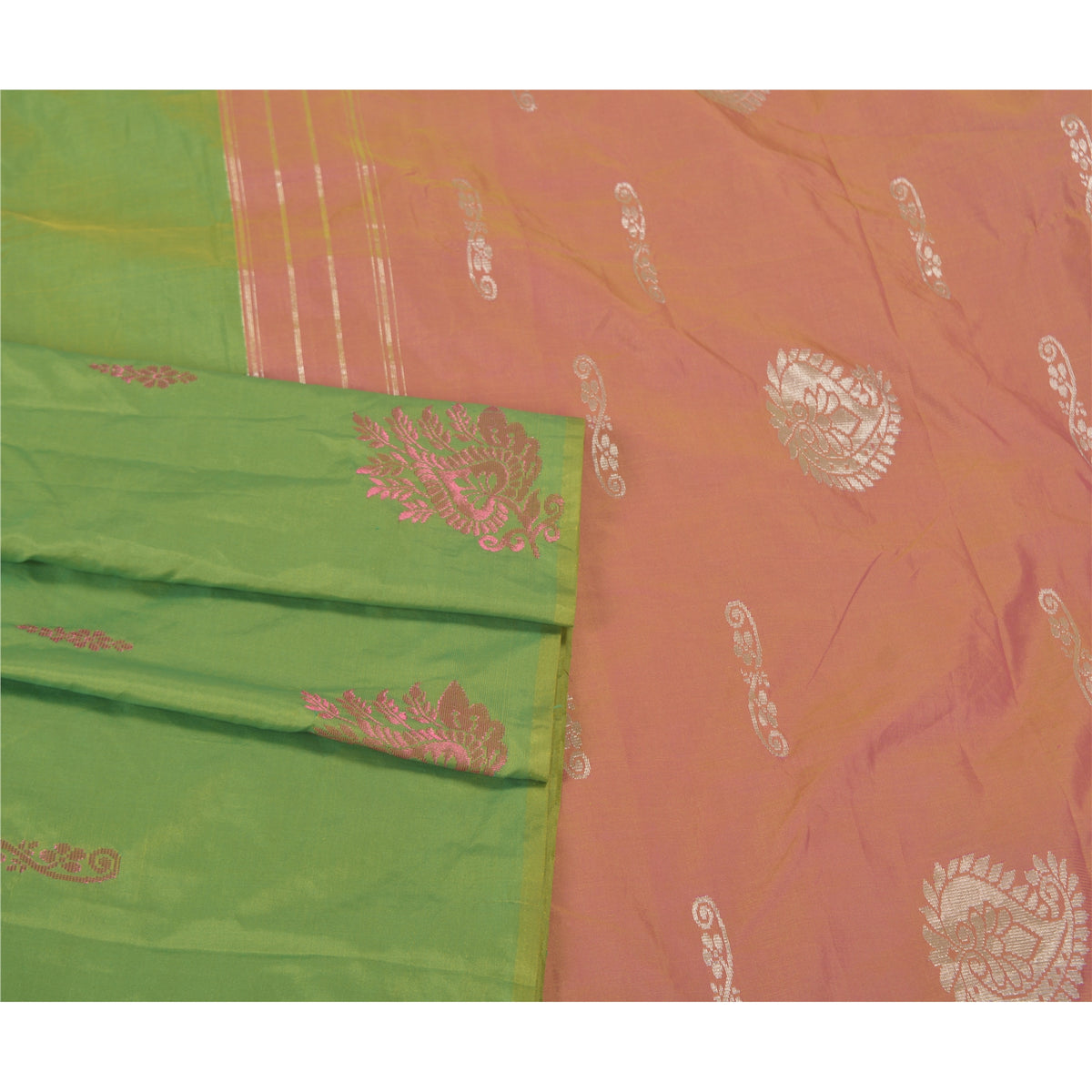 Sanskriti Vintage Maheshwari Zari Woven Art Silk Saree Green Sari Craft Fabric