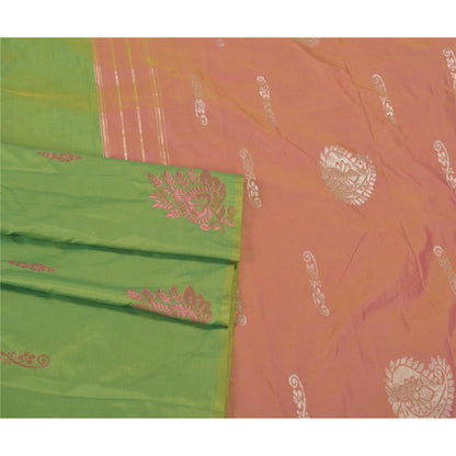 Sanskriti Vintage Maheshwari Zari Woven Art Silk Saree Green Sari Craft Fabric