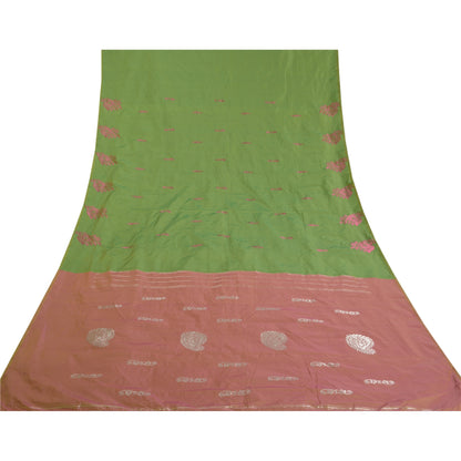 Sanskriti Vintage Maheshwari Zari Woven Art Silk Saree Green Sari Craft Fabric