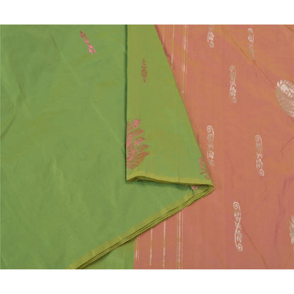 Sanskriti Vintage Maheshwari Zari Woven Art Silk Saree Green Sari Craft Fabric