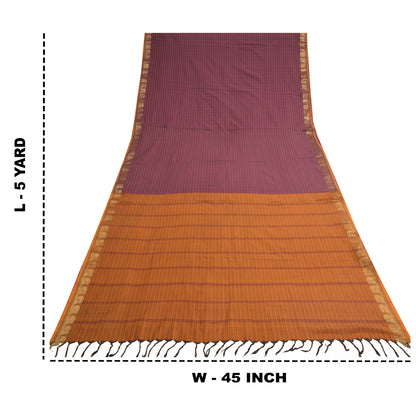 Sanskriti Vintage Woven Ilkal Sari Fabric: Purple Blend Cotton with Peacock Zari From Karnataka Of India Heritage Textile, DIY Projects