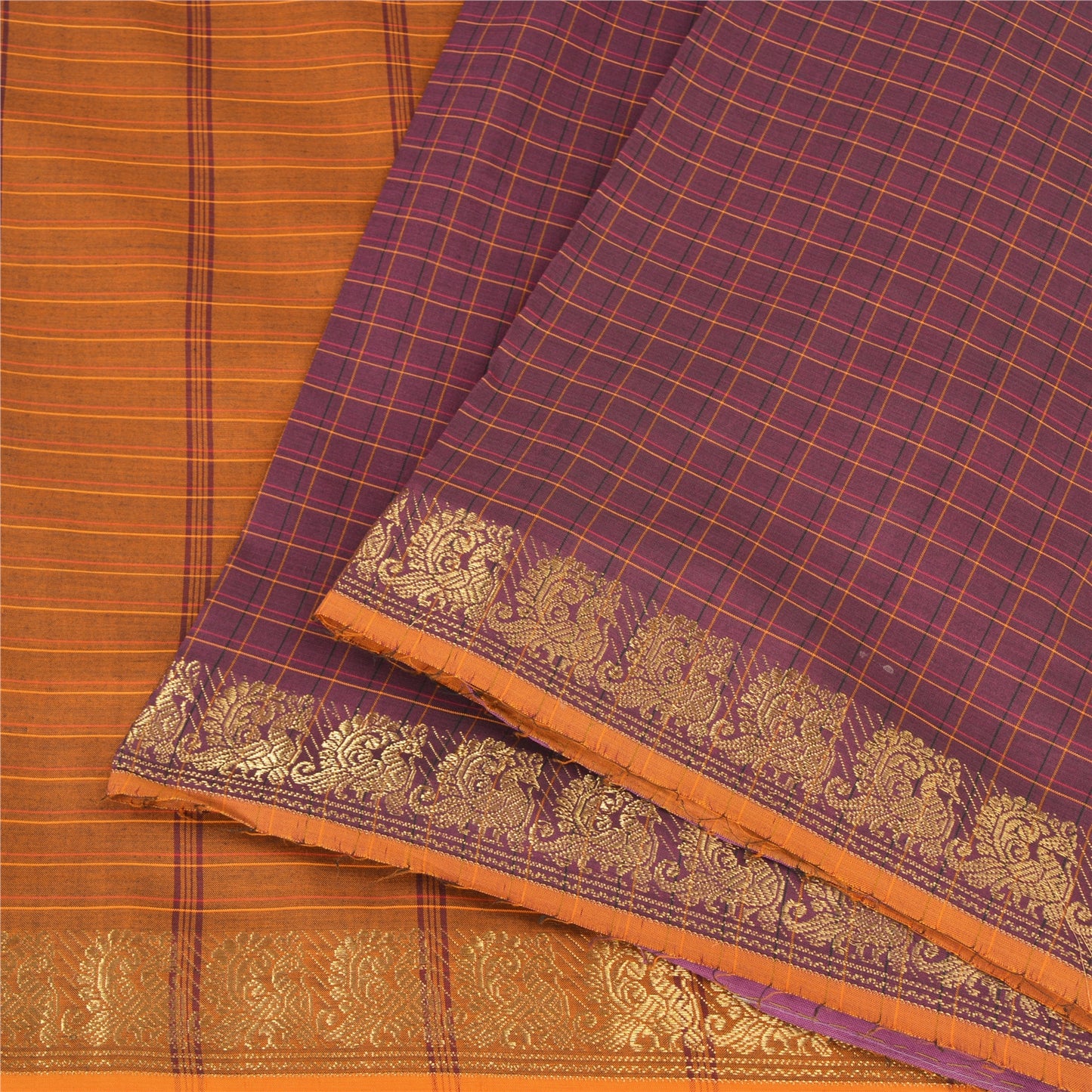 Sanskriti Vintage Woven Ilkal Sari Fabric: Purple Blend Cotton with Peacock Zari From Karnataka Of India Heritage Textile, DIY Projects