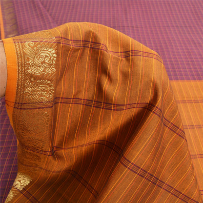 Sanskriti Vintage Woven Ilkal Sari Fabric: Purple Blend Cotton with Peacock Zari From Karnataka Of India Heritage Textile, DIY Projects