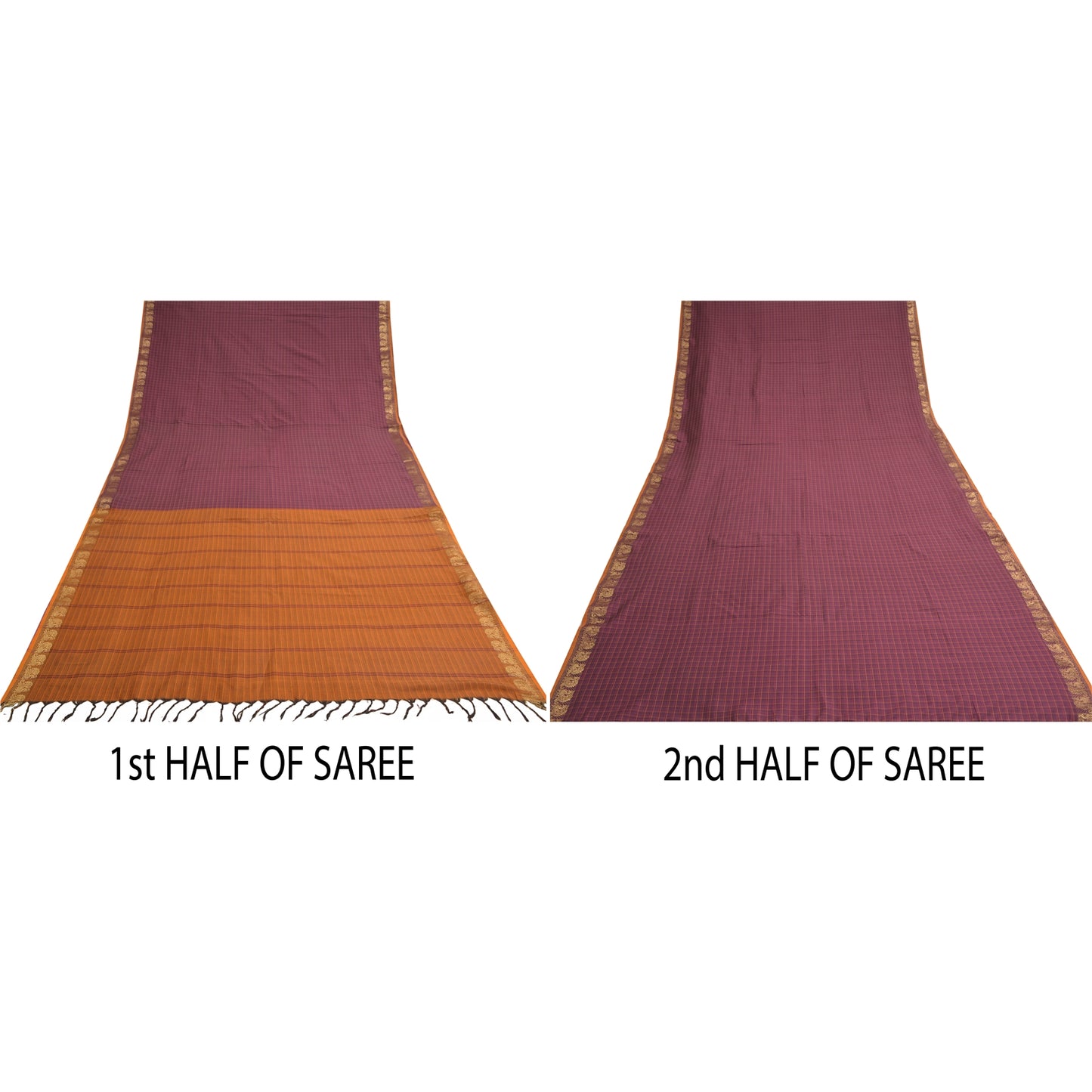 Sanskriti Vintage Woven Ilkal Sari Fabric: Purple Blend Cotton with Peacock Zari From Karnataka Of India Heritage Textile, DIY Projects