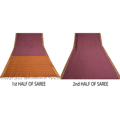Sanskriti Vintage Woven Ilkal Sari Fabric: Purple Blend Cotton with Peacock Zari From Karnataka Of India Heritage Textile, DIY Projects