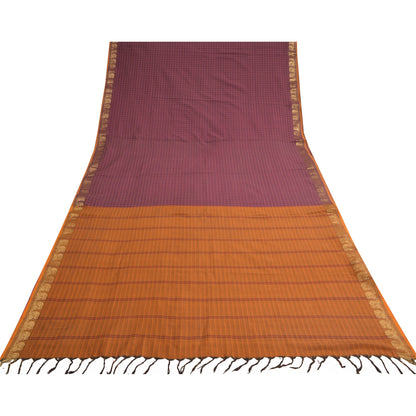 Sanskriti Vintage Woven Ilkal Sari Fabric: Purple Blend Cotton with Peacock Zari From Karnataka Of India Heritage Textile, DIY Projects